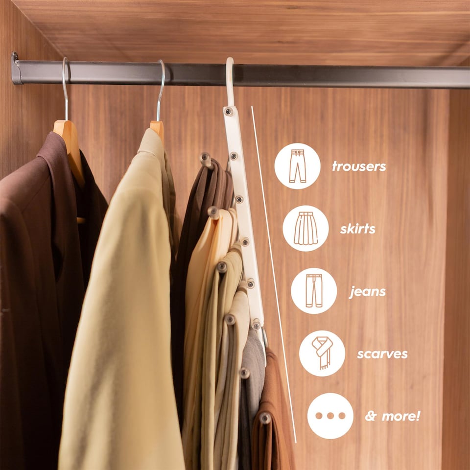 image 1 of Harbour Housewares Space-Saving Trouser Hangers - 6-in-1 - White - Pack of 4