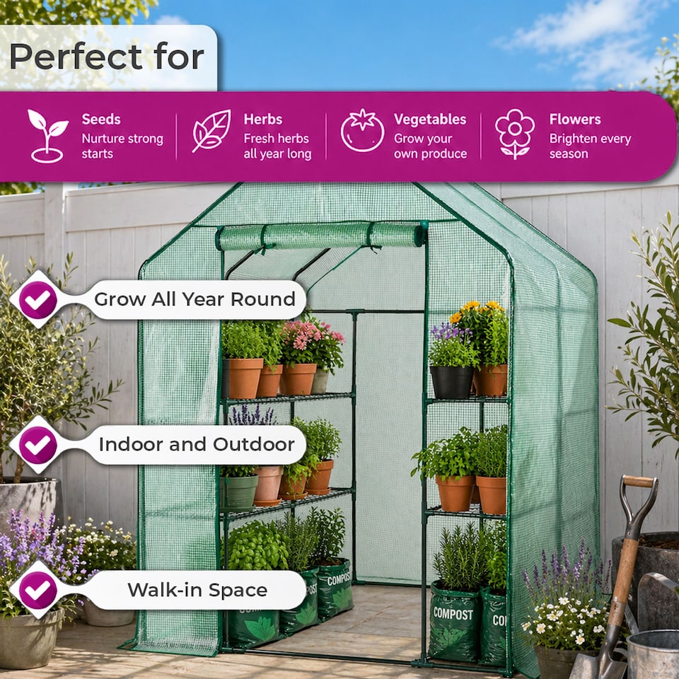 image 1 of 8 Tier Steel Shelving Heavy Duty Outdoor Walk In Garden Greenhouse