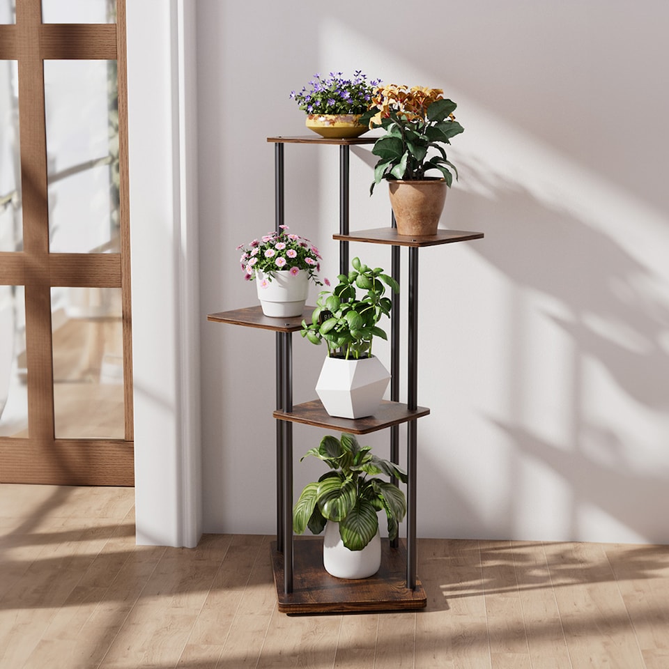 image 1 of Living and Home 5-Tier Modern Plant Stand Shelf Plant Display Rack | Brown | 5 Tiers