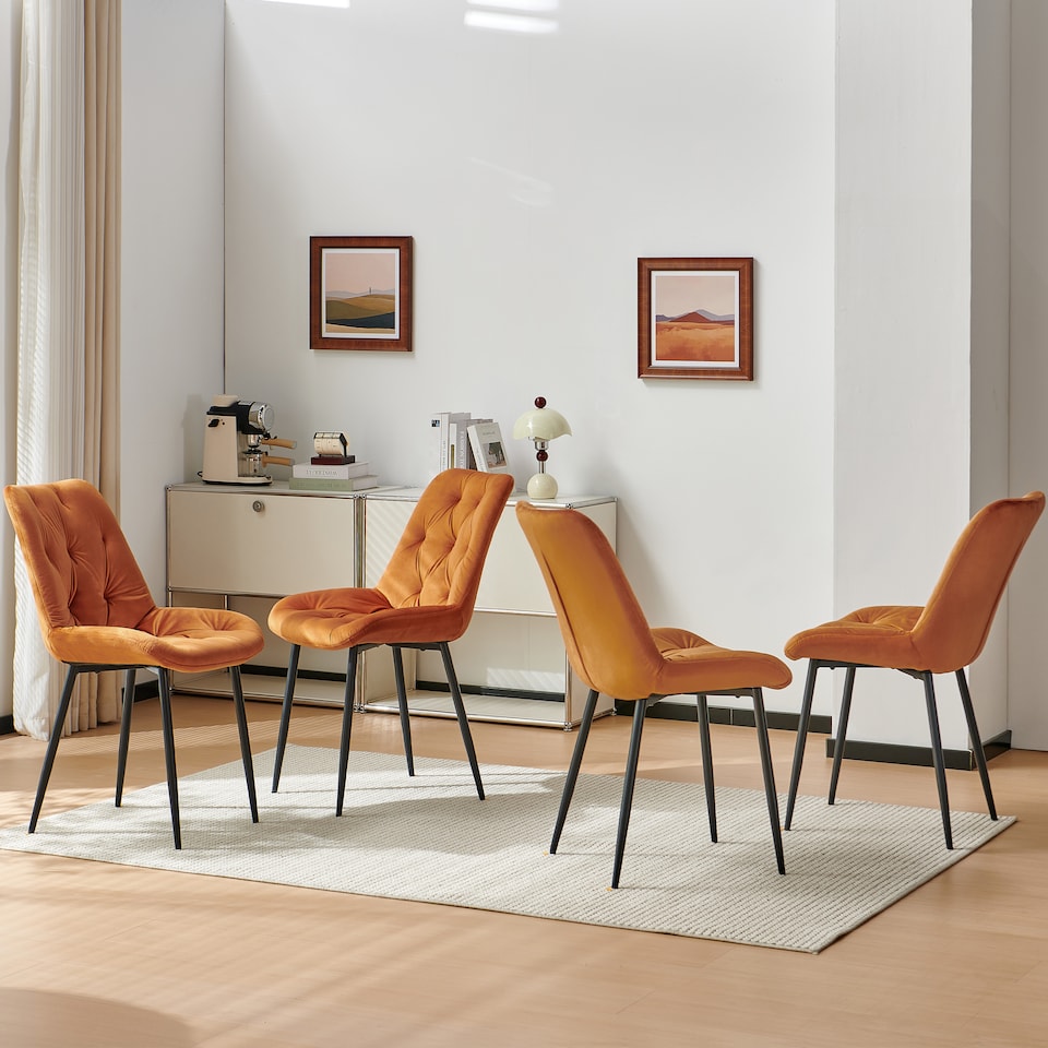 image 1 of SONARA Black Marble Round Dining Table and Velvet Chairs Set, Modern 4 Seater for Dining Room