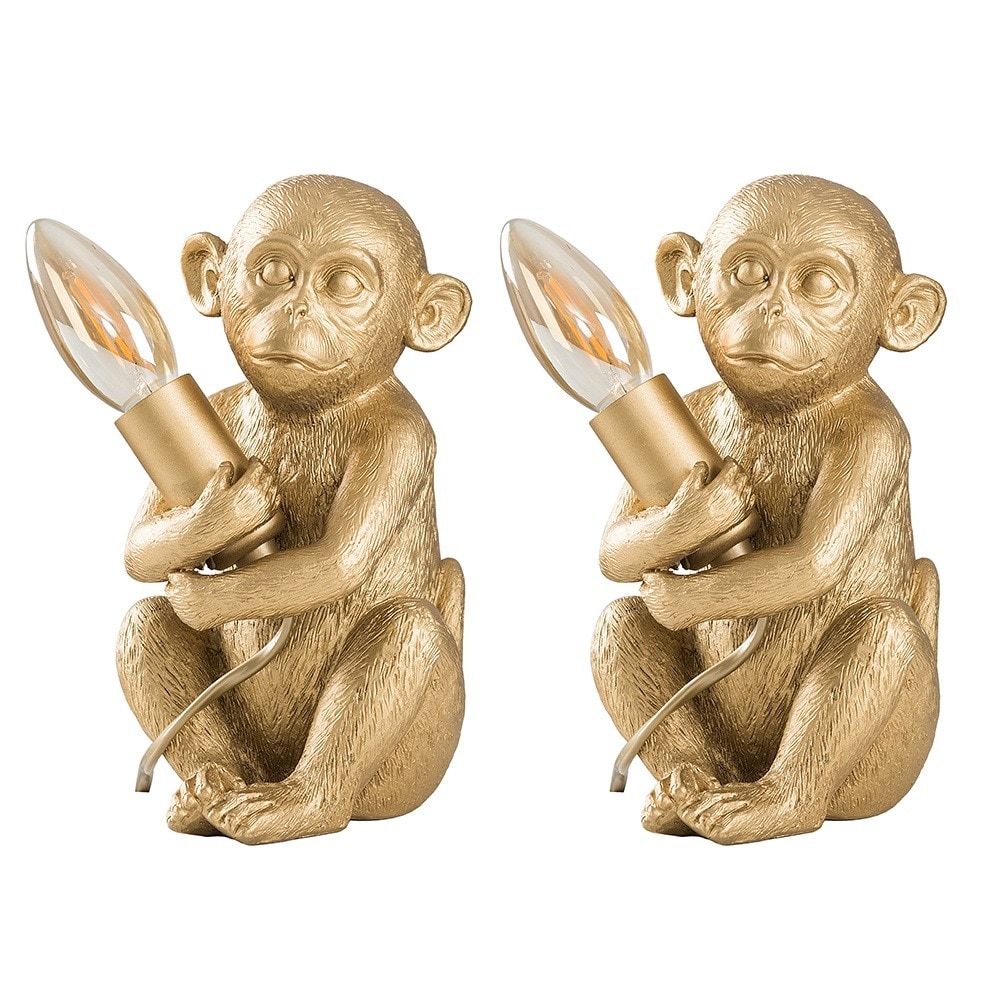 ValueLights George Monkey Pair Gold Painted Table Lamps