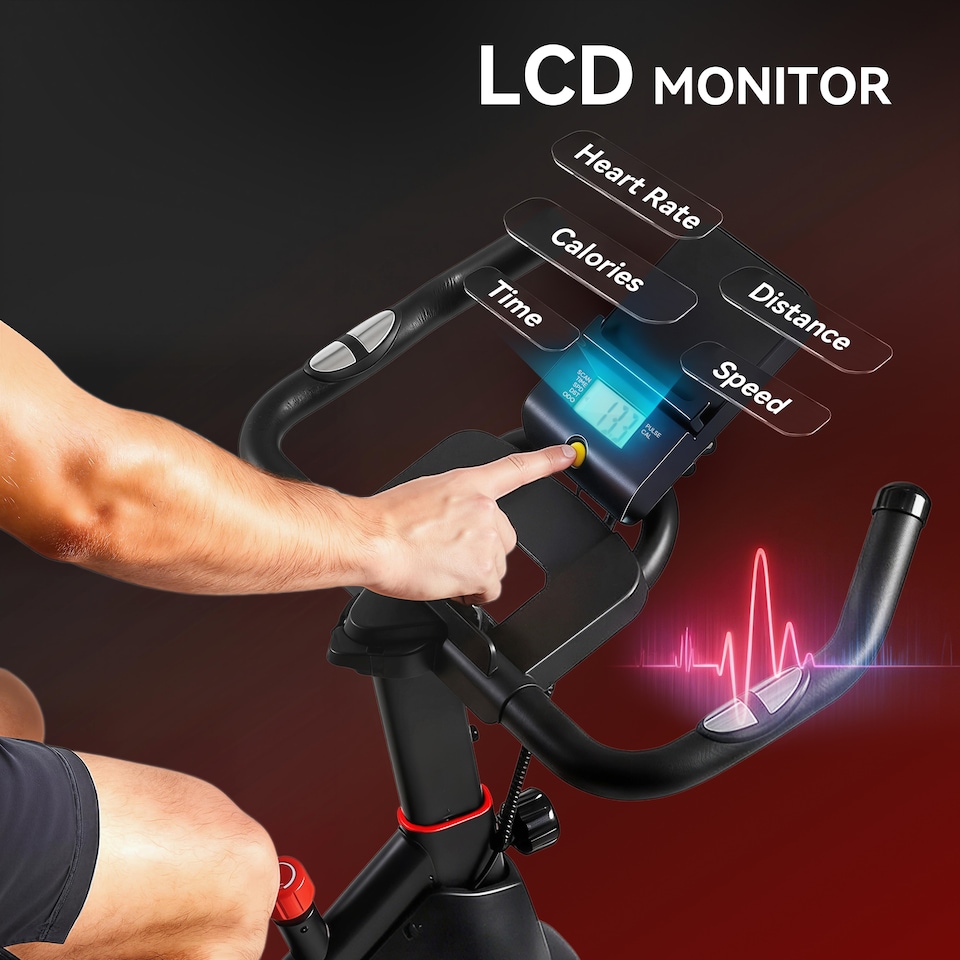 image 1 of SPORTNOW Exercise Bike, Stationary Bike with Adjustable Magnetic Resistance | Red | Red and Black | 108L x 51W x 104-116H cm