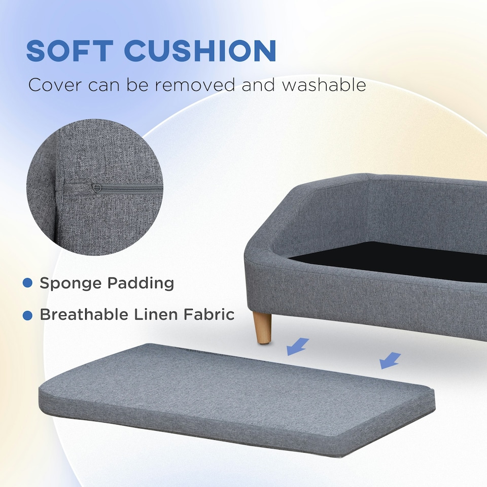 image 1 of PawHut Dog Sofa Bed Cat Sofa w/ Soft Cushion for Small Medium Large Dogs Grey