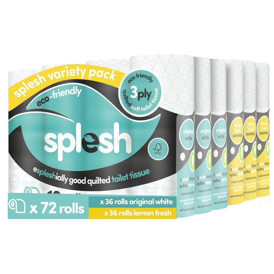 Splesh Super Saver 72 Toilet Rolls Variety Pack (36 White+36 Fresh Lemon Rolls)