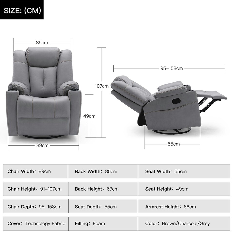 image 1 of Afton Electric Technology Fabric Auto Recliner USB Lounge Sofa Chair (Grey)
