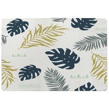 Gold Glitter & Navy Leaves (Rug) Gold | Large: 140x200cm