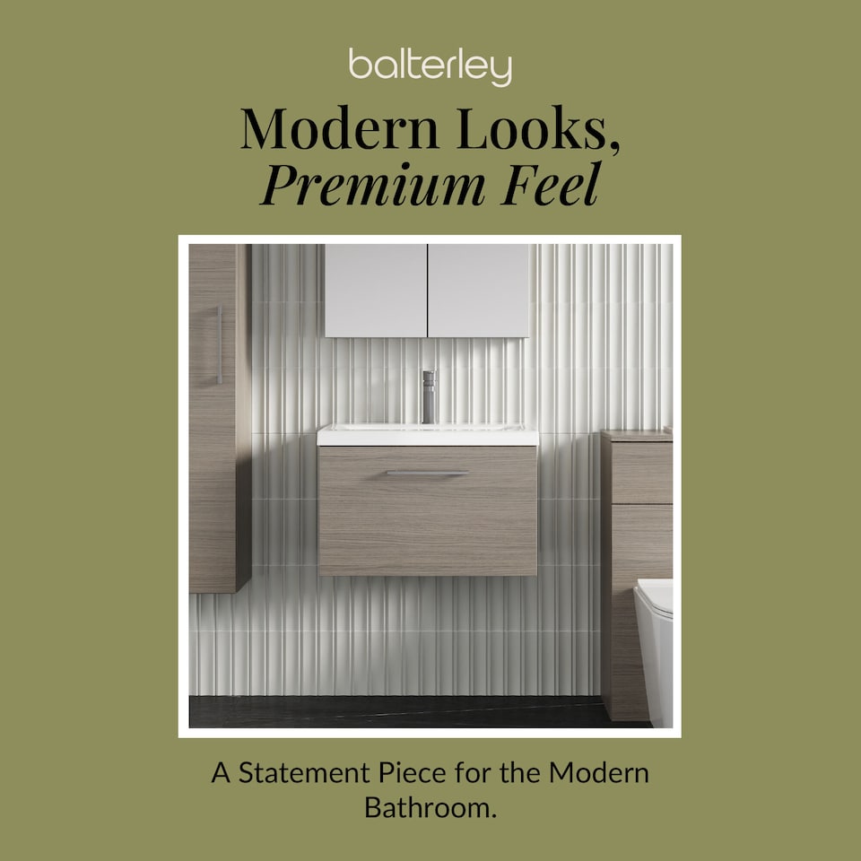 image 1 of Bathroom Wall Hung 1 Soft Close Drawer Vanity Unit, Solace Oak, 610mm | Brown | Solace Oak | 399 x 610 x 390mm