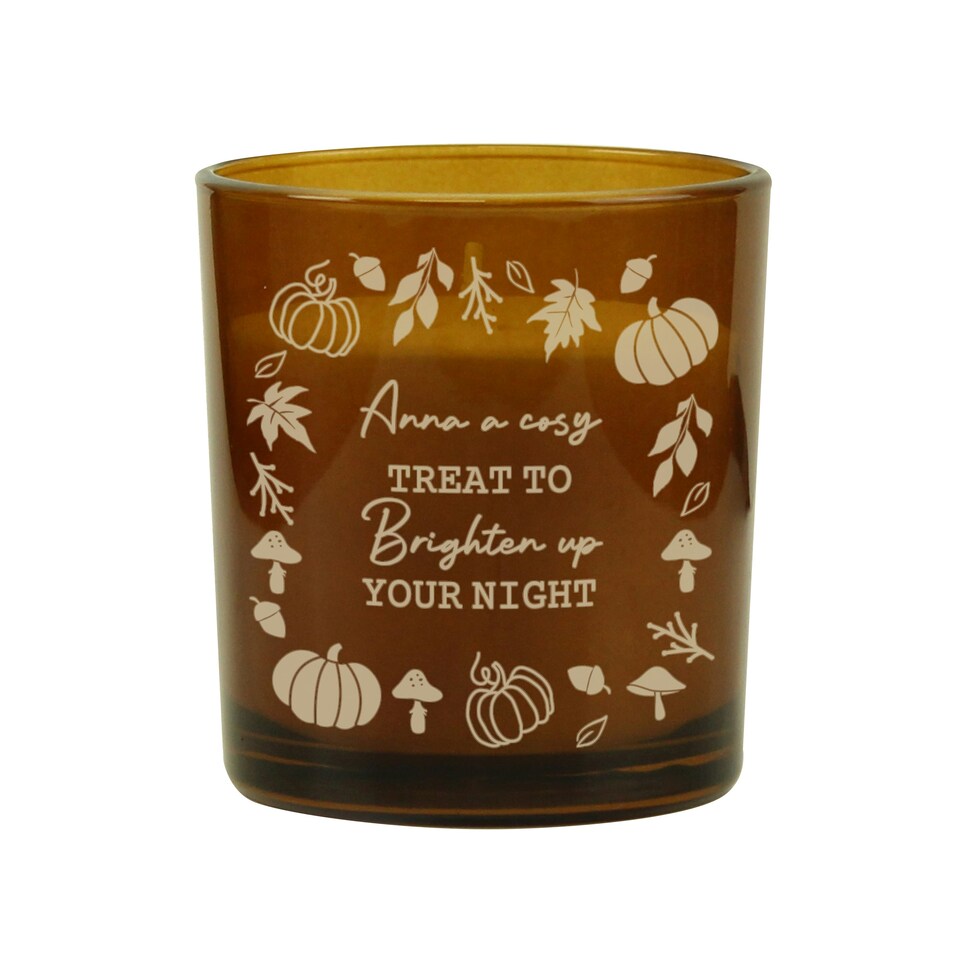 image 1 of Personalised Pumpkins Amber Glass Candle Brown
