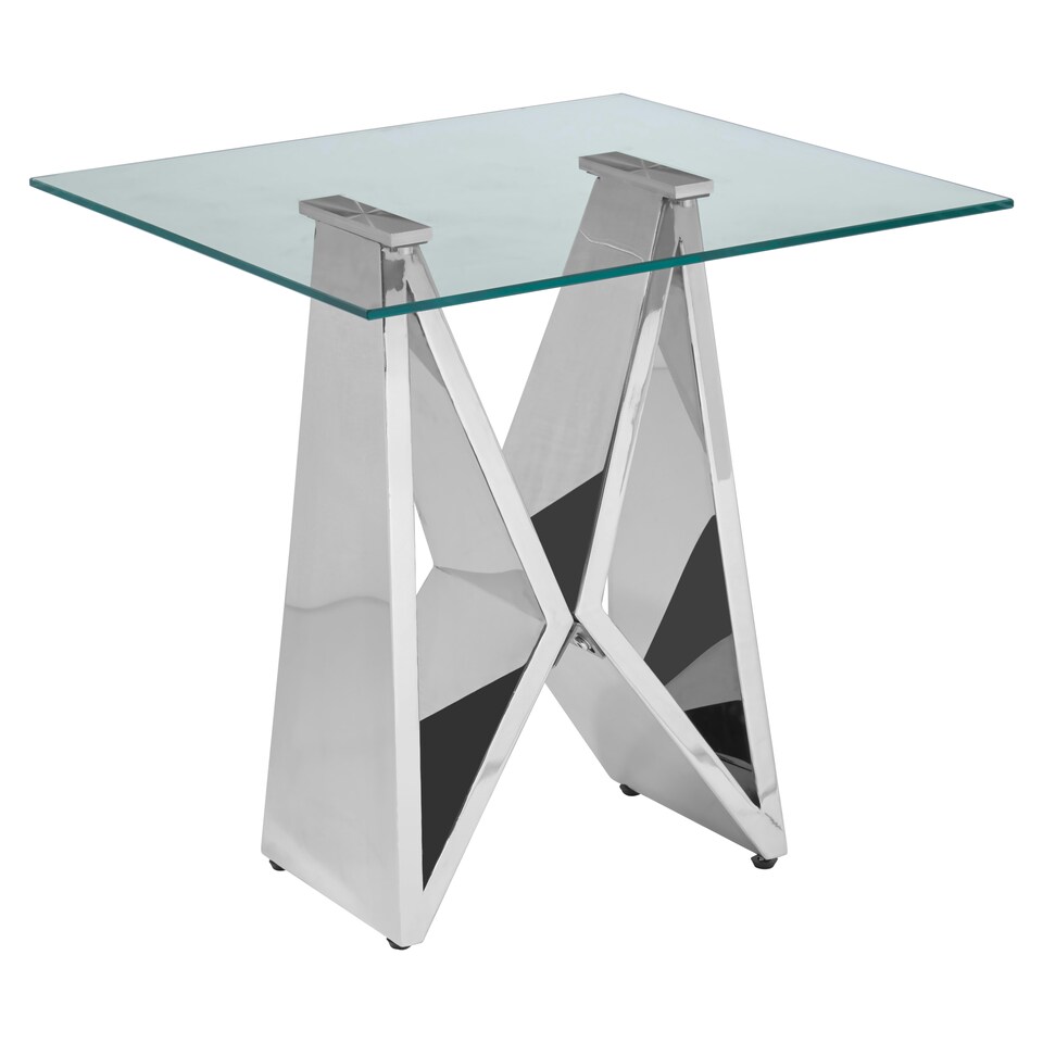 image 1 of Interiors By Premier Modern Design Wing Base End Table, Wing Base Design Metal End Table, Tempered Glass Top Versatile Table Silver