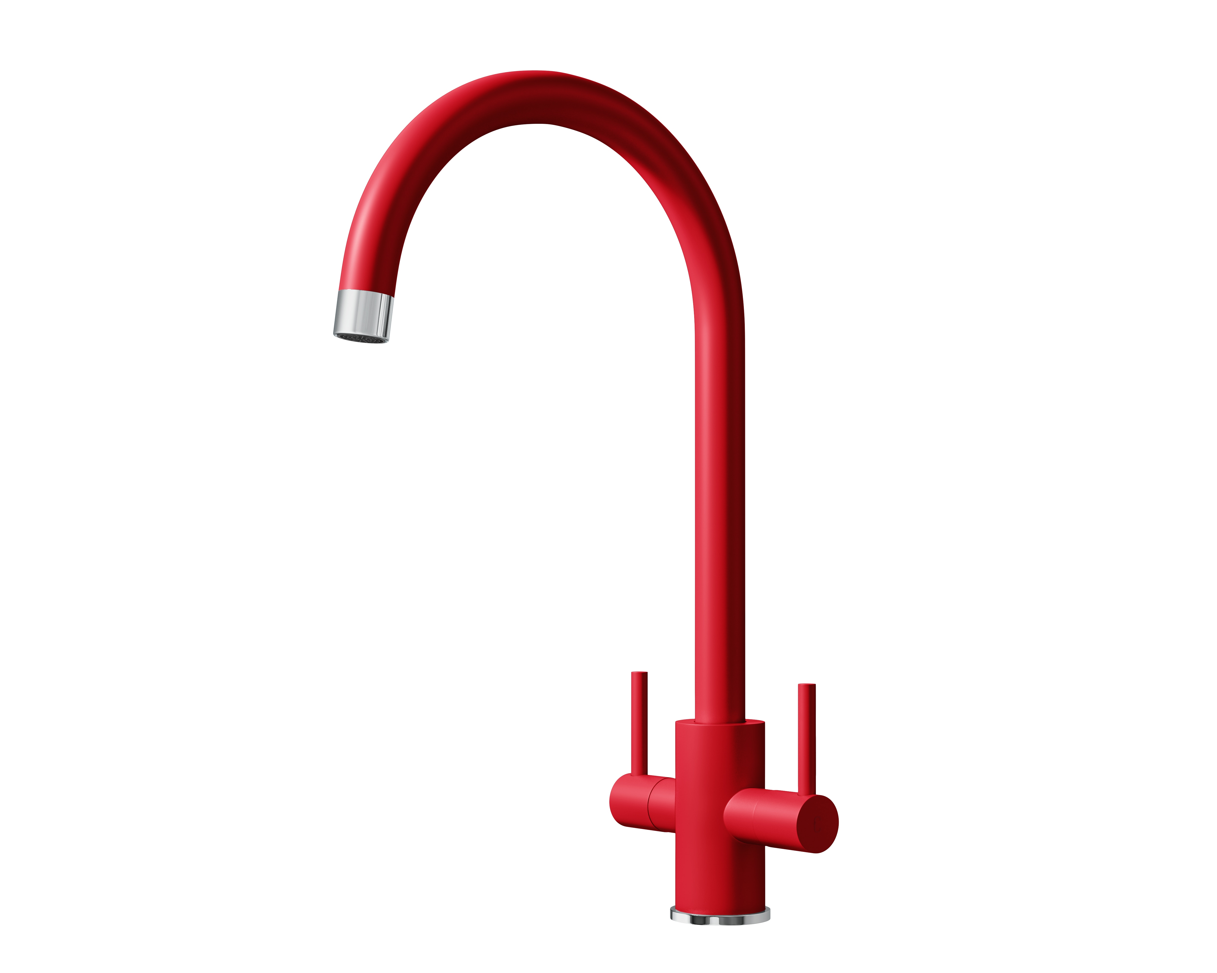 Flode Prysm Twin Lever Kitchen Mixer Tap - Retro Red & Chrome Finish - Swivel Spout - Brass - Deck-Mounted