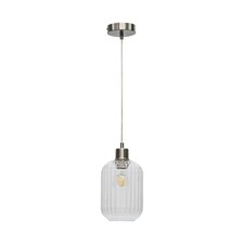 Batley - Clear Ribbed Glass with Satin Nickel Pendant Fitting | Clear | Clear | 1