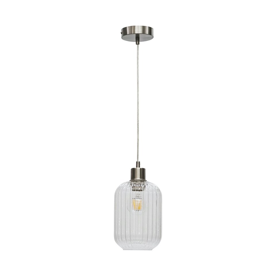 image 1 of Batley - Clear Ribbed Glass with Satin Nickel Pendant Fitting | Clear | Clear | 1