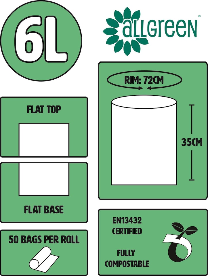 image 1 of All-Green 6 Litre Compostable Food Waste Bin Liners - 4 Rolls