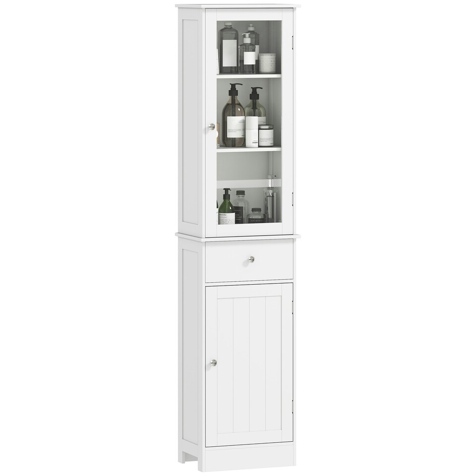 image 1 of kleankin Storage Cabinet Organizer Tower with Multiple Shelves & Drawer, White