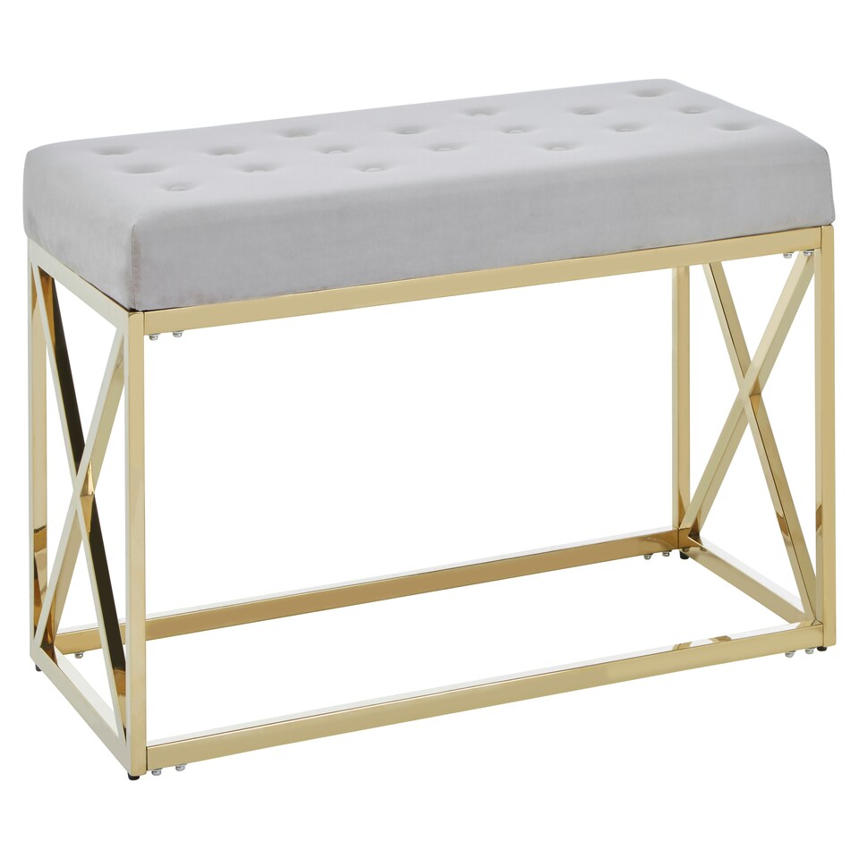 image 1 of Interiors by Premier Mink Velvet Gold Finish Bench, Tufted Velvet Seating For Bedroom Or Living Room, Stainless Steel Frame Bench Gold