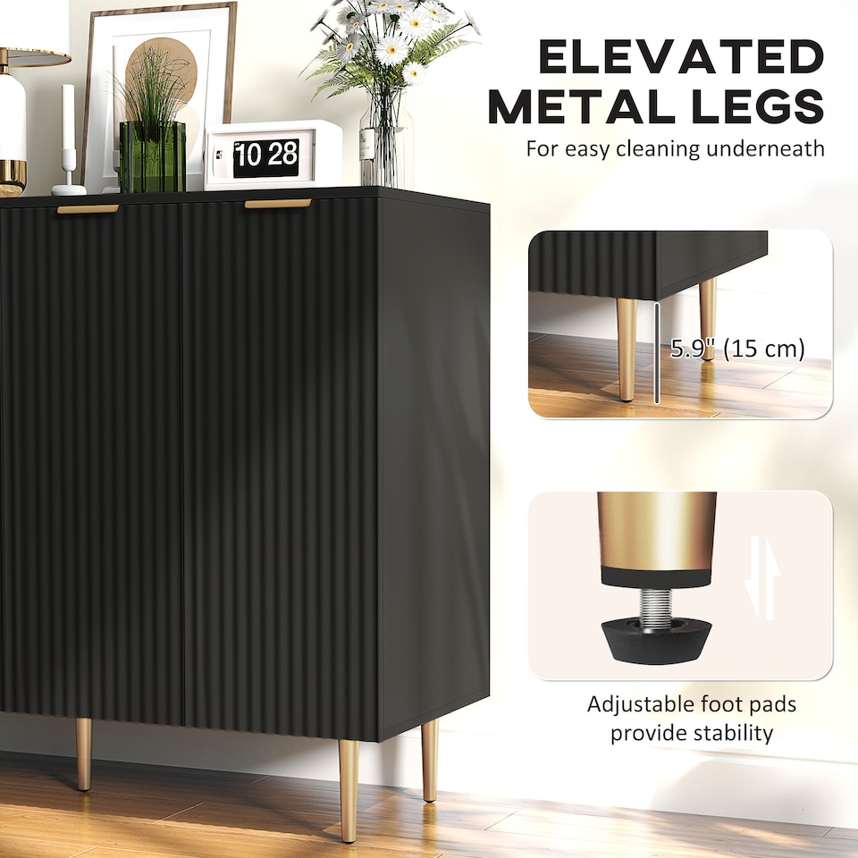 image 1 of HOMCOM Sideboard Buffet Cabinet with Adjustable Shelves, Black | Gold | Black with gold handles and legs