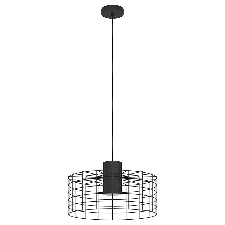 image 1 of EGLO Milligan IP20 Industrial Black Steel Caged Pendant Light Black