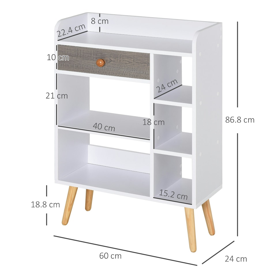 image 1 of HOMCOM Multi-Shelf Bookcase Freestanding Storage Drawer Shelves