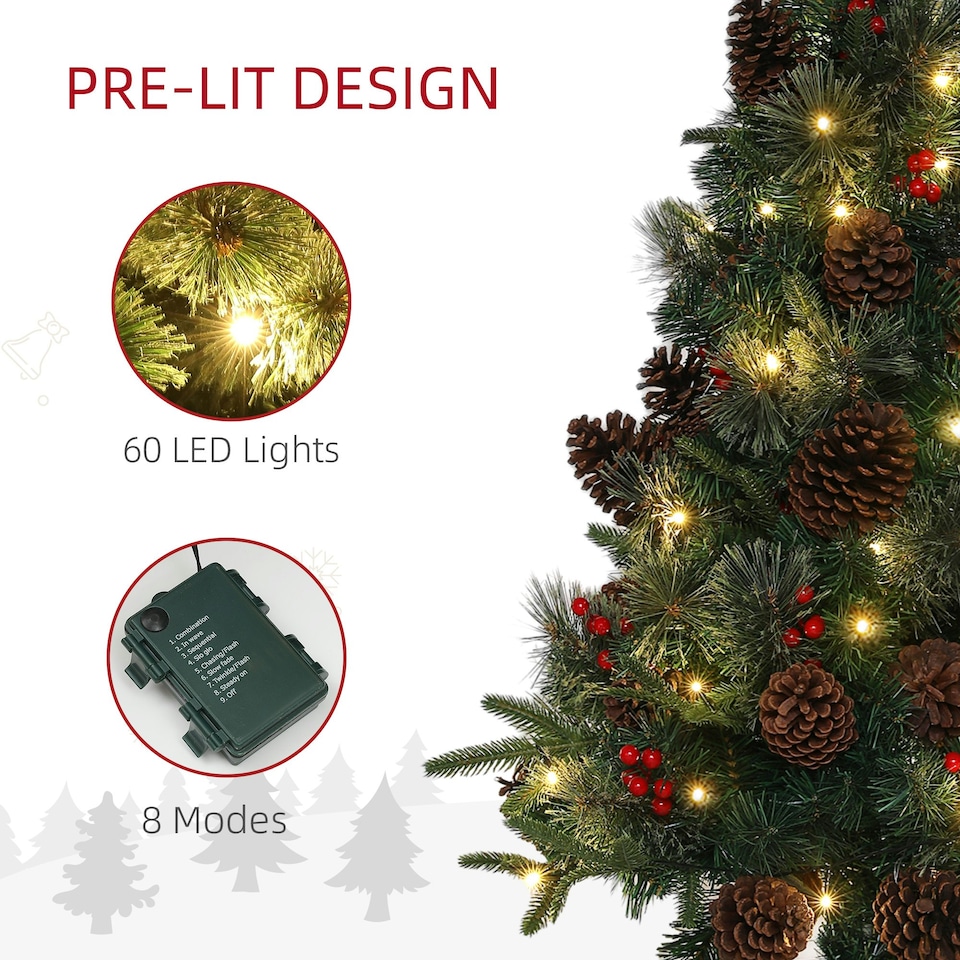 image 1 of HOMCOM 4ft Artificial Christmas Tree with 60 Warm White LED Lights