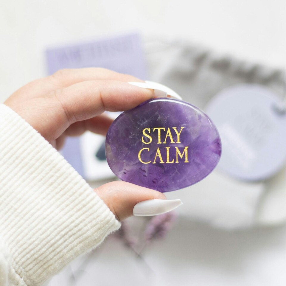image 1 of Stay Calm Amethyst Crystal Palm Stone - Gems, Crystals & Stones - CE_90523