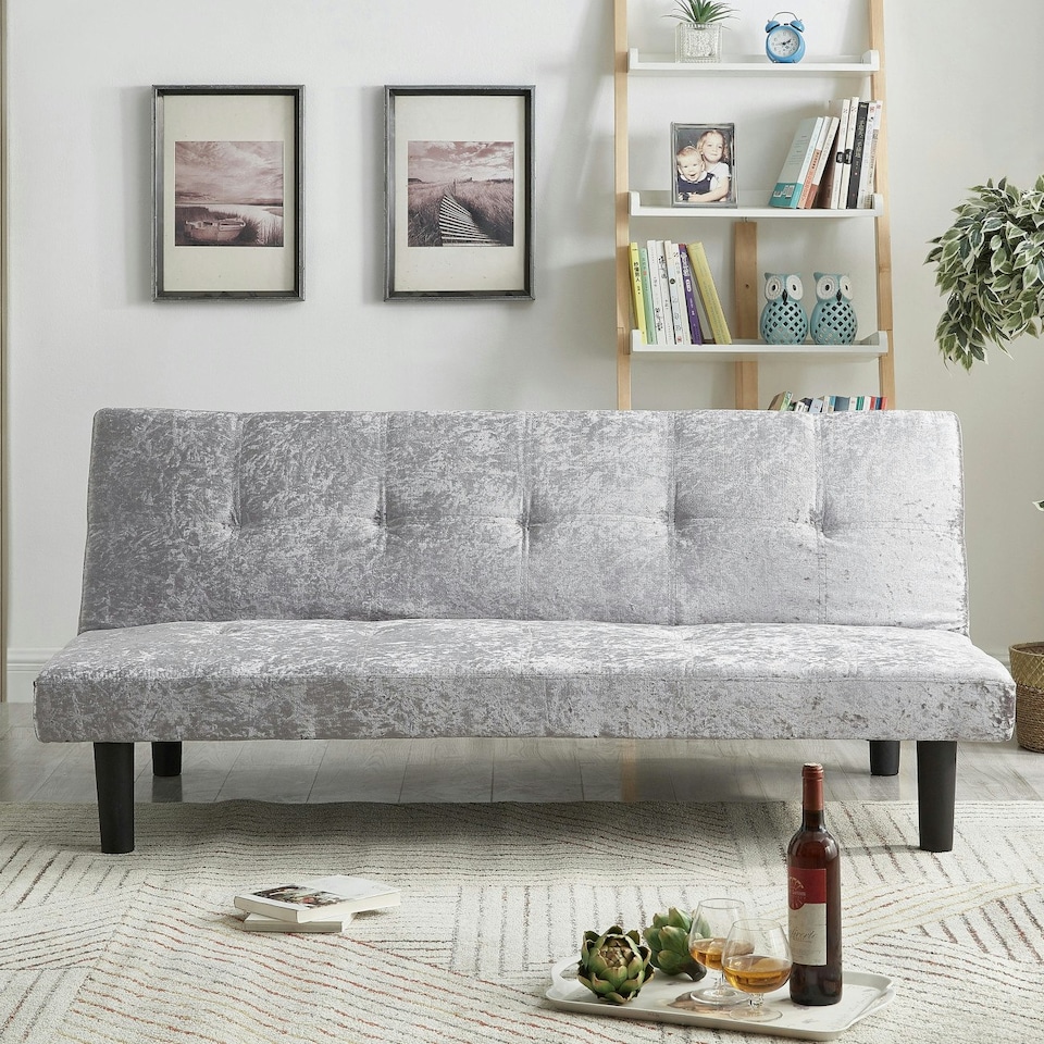 image 1 of Crush Velvet Clic Clac Sofa Bed In Silver