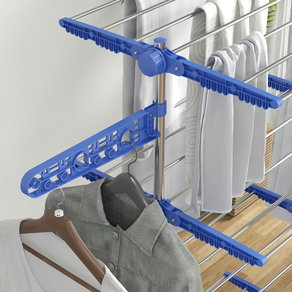 image 1 of HOMCOM 4-Tier Large Clothes Airer Stainless Steel Clothes Drying Rack Blue