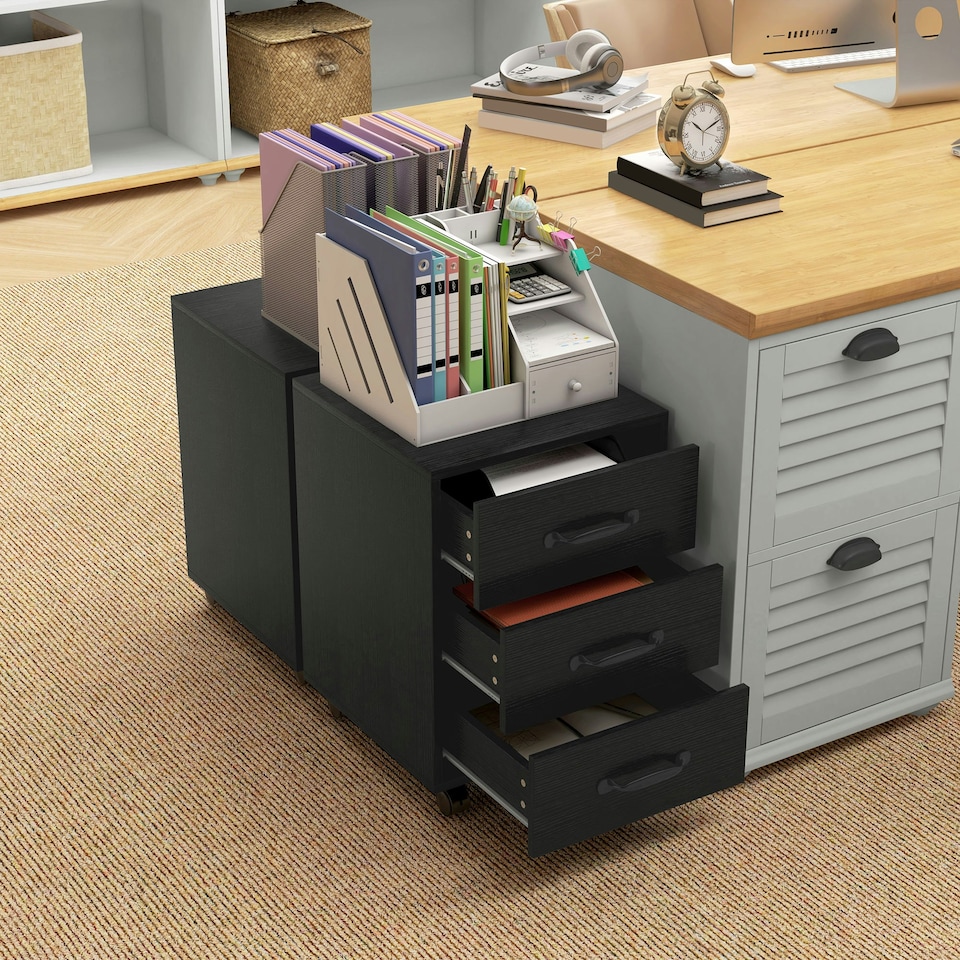 image 1 of HOMCOM File Cabinet with 3 Drawers, Under Desk Mobile Filing Cabinet Black