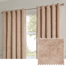 Paoletti Lustre Velvet Fully Lined Eyelet Curtain Pair, Oyster, (W) 168 x (D) 137cm | Cream | Oyster | 1
