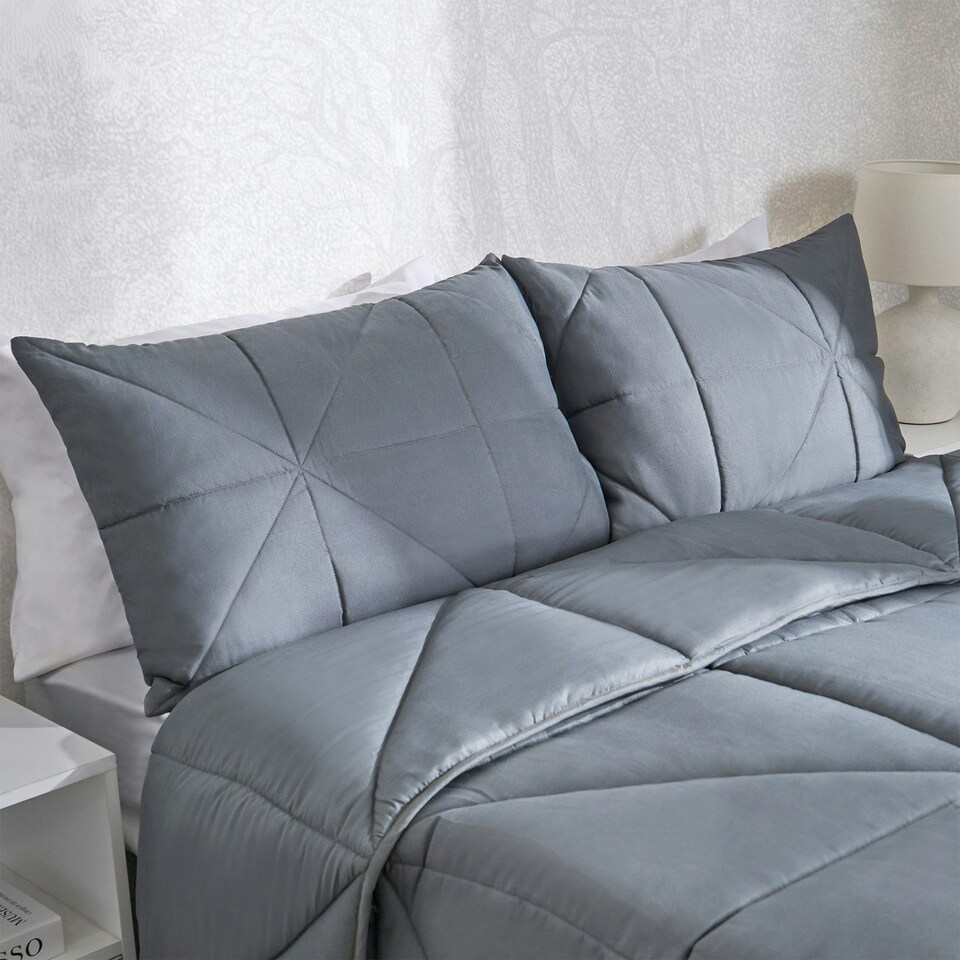 image 1 of OHS Coverless Quilted Geometric Embossed Soft Plush Cosy 7.5 Tog Washable Duvet Cover and Pillowcase Bedding Set Grey | Double