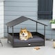image 2 of PawHut Wicker Dog House, Rattan Pet Bed with Soft Cushion, Cat Basket - Grey