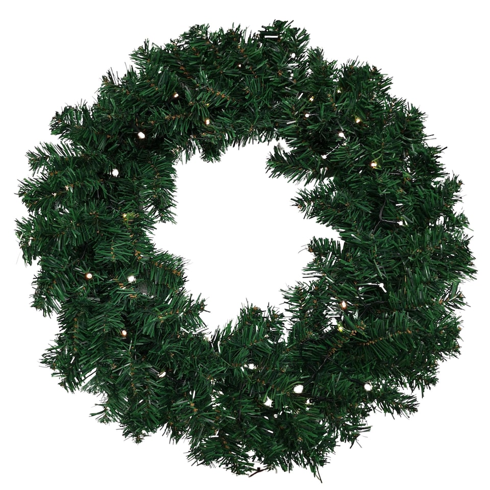 image 1 of 60cm Pre Lit Plain Green Christmas Wreath with Warm White LEDs and 160 Tips
