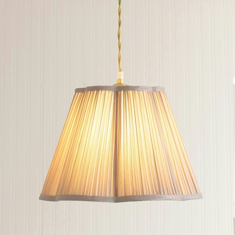 image 1 of ValueLights Loralei Light Grey Large Pleated Faux Silk Scallop Easy Fit Lamp Shade with Bulb Grey