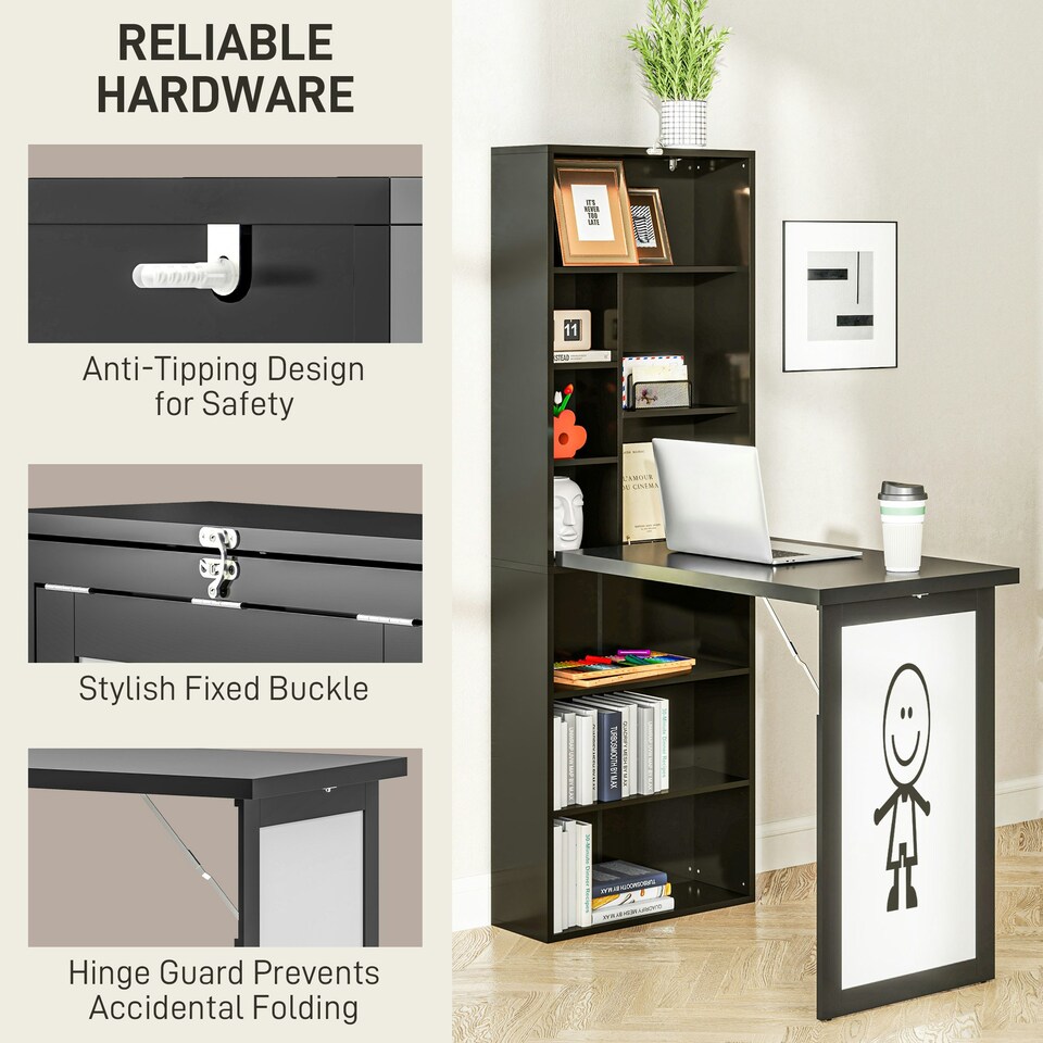 image 1 of HOMCOM Convertible Desk with Whiteboard Multi-function Workstation, Black