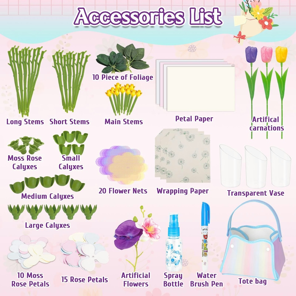 image 1 of Fabulous Flowers DIY Kit for Kids – Build Your Own Bouquet with Water-Reveal Magic Pen