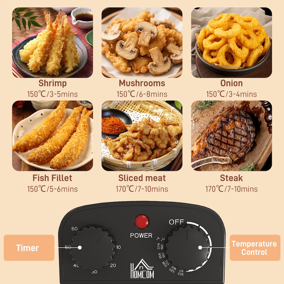 image 1 of HOMCOM 5 Litre Deep Fat Fryer with Adjustable Temperature & Timer, 2000W Stainless Steel Deep Fryer with Removable Oil Basket and Viewing Window, for Chips Fried Chicken