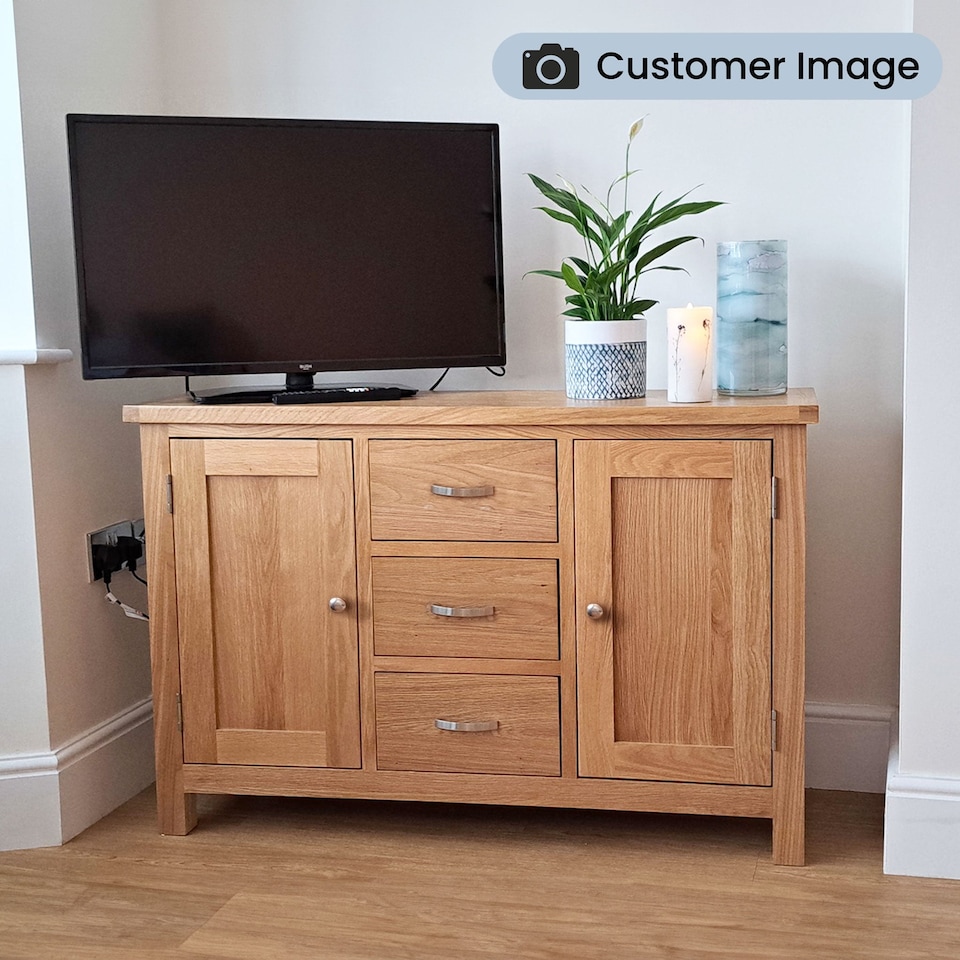 image 1 of London Oak 3 Drawer Sideboard Fully Assembled - By Roseland Furniture