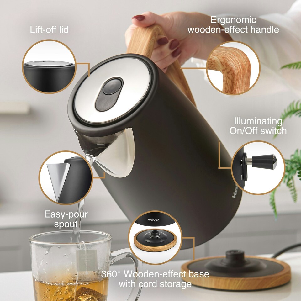 image 1 of VonShef 3000W Kettle and 1500W Toaster Bundle Set Black