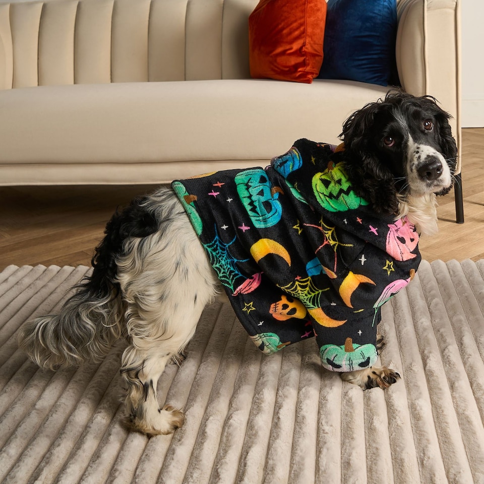 OHS Neon Halloween Print Dog Hoodie Blanket Vibrant Spooky Pet Sweater
