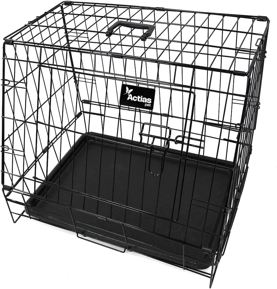 image 1 of Actiaspet - Black Metal Sloping Dog Crate (24 inch) | Car Boot Pet Cage with Removable Tray