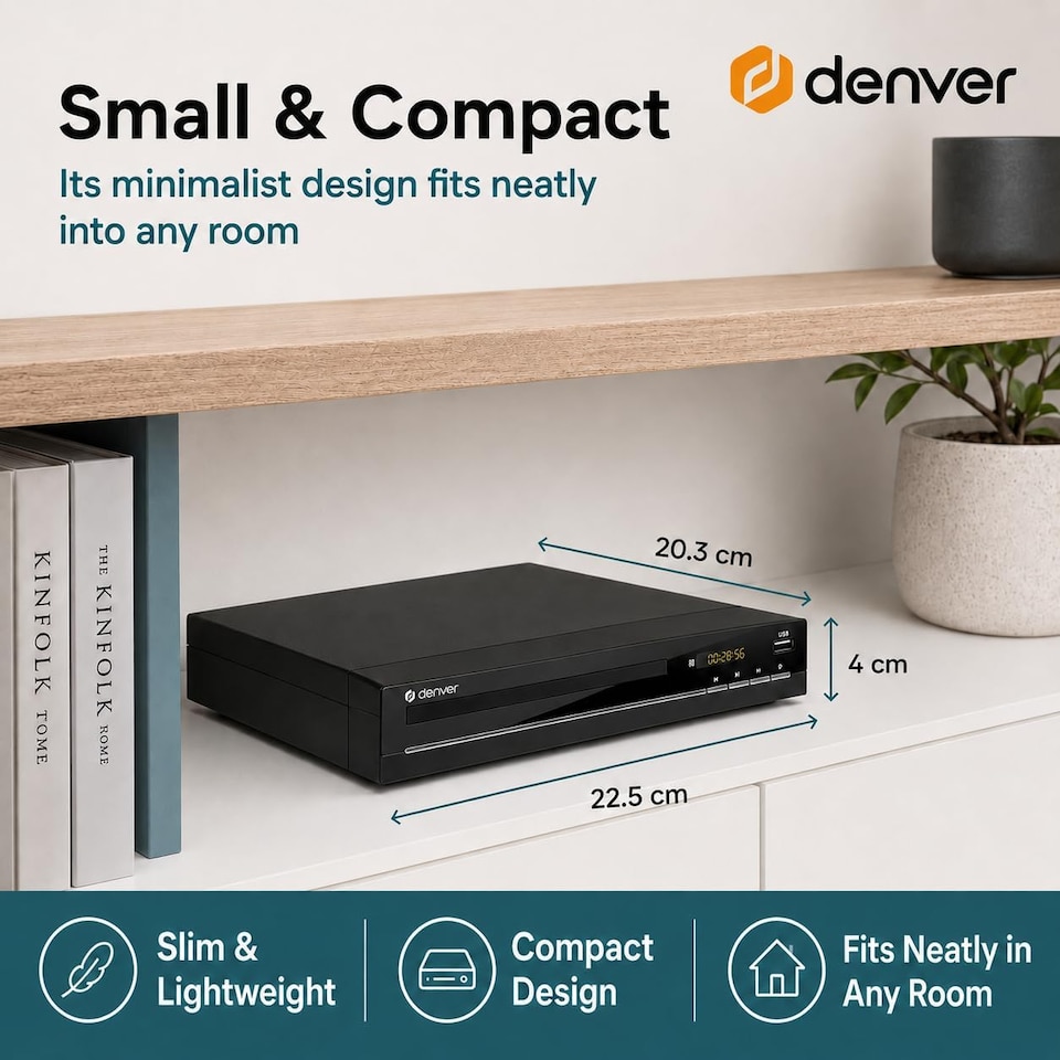 image 1 of Denver DVH-7787 - Compact DVD Player, Multi Region/All Region, Full HD 1080p Upscaling, HDMI, Scart & Composite Video Connections, USB Port & Remote