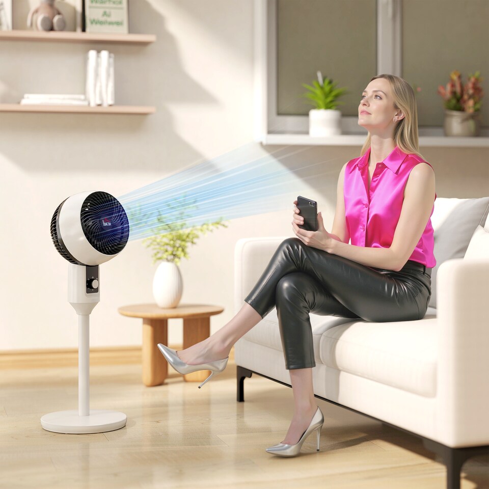 image 1 of HOMCOM 9 Pedestal Fan, 70 Oscillation 90 Vertical Tilt Oscillating Air Circulator with 3 Speeds, Standing Fan for Home Office, Bedroom, White and Black