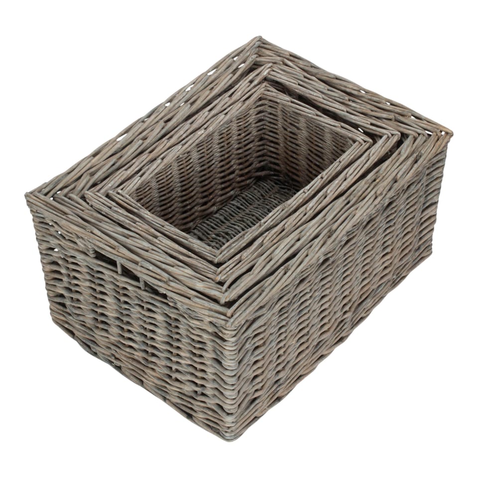 image 1 of Set of 4 Grey Wash Unlined Willow Storage Baskets | Brown | Brown | Not provided | 4