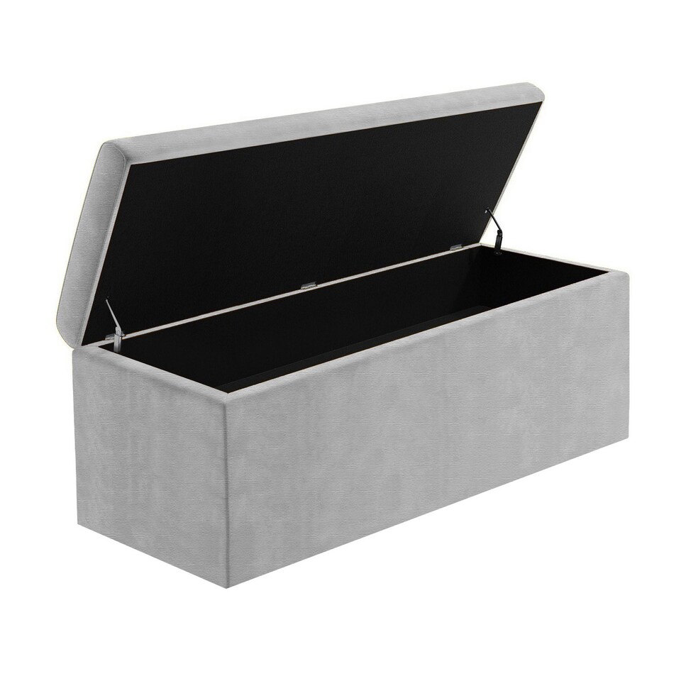 image 1 of 150cm Large Plain Safar Storage Ottoman Box, Silver Naples Upholstered Deep Storage Ottoman End of Bed Bench