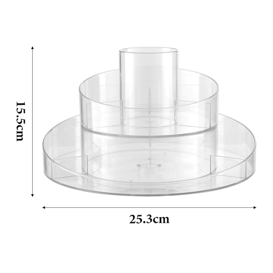 image 1 of Living and Home Circular Transparent Makeup Storage Carousel with Brush Holder for Desktop