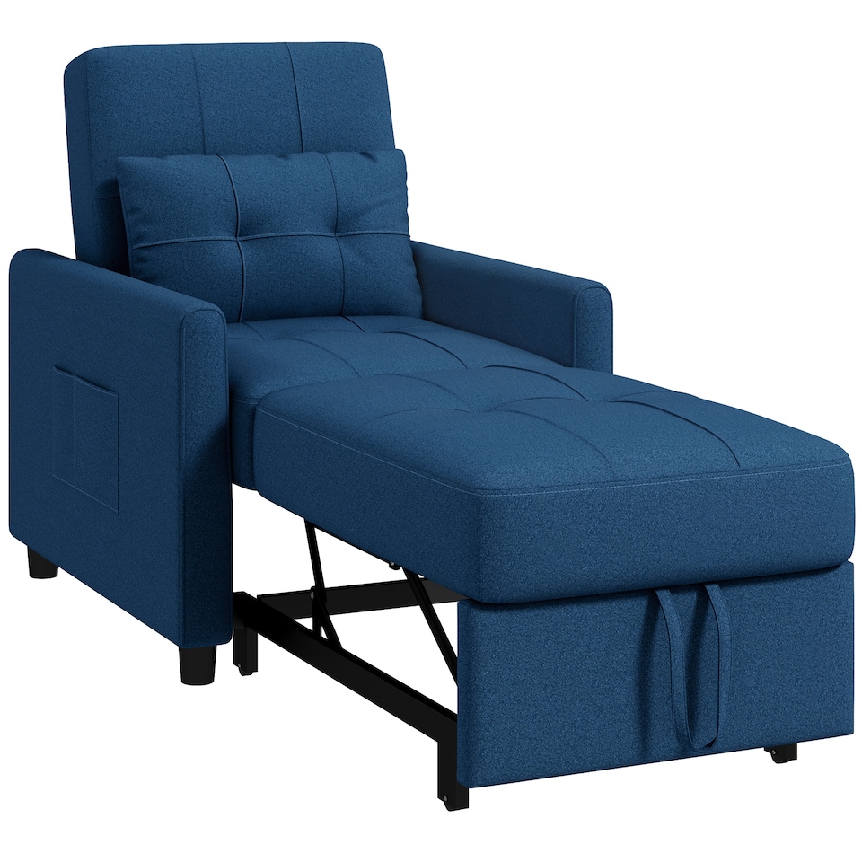 image 1 of HOMCOM Compact Single Chair Bed, Pull Out Bed, Convertible Sleeper Chair with Adjustable Backrest, Pillow, Side Pockets for Home Office, Bedroom, Living Room, Blue