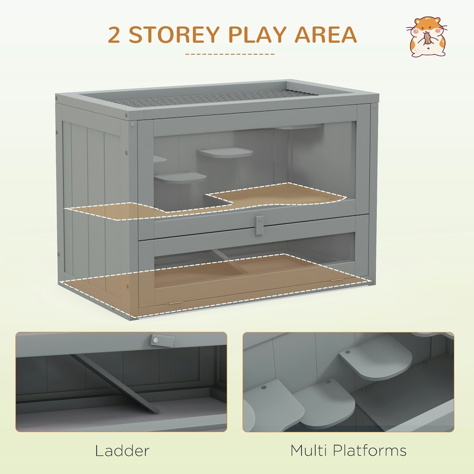 image 1 of PawHut 2 Levels Wooden Hamster Cage Mice Rodents Hutch Small Animals