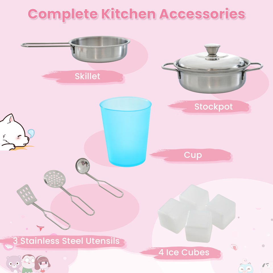image 1 of COSTWAY Wooden Play Kitchen Kids Pretend Play Toy Microwave Ice Make Pink
