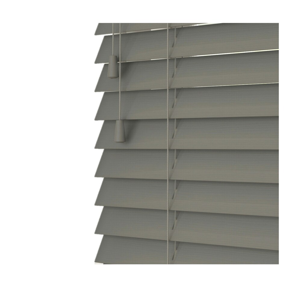 image 1 of 60cm Smooth Grey Faux Wood Venetian Blinds with String (130cm Drop)