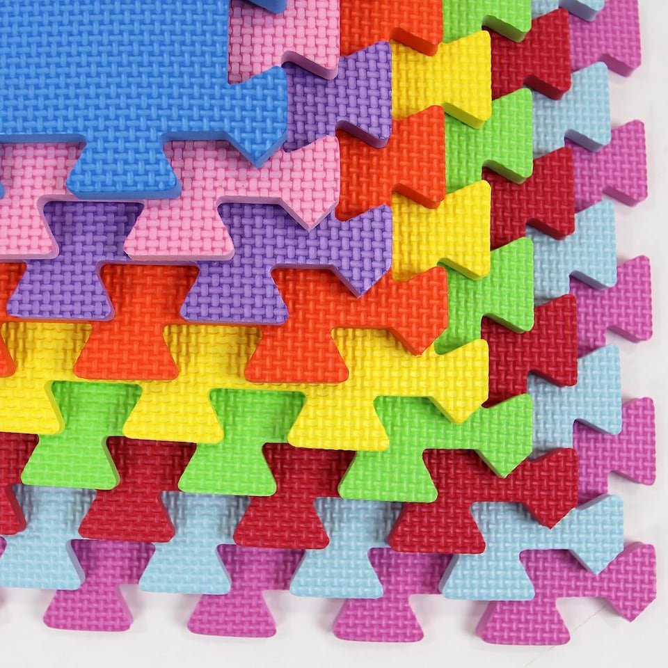 image 1 of Actiasmat - Interlocking Play Mats | 18 Multi-Coloured EVA Foam Tiles | 31.5 x 31.5cm | Soft, Safe, Non-Toxic Baby & Toddler Flooring.