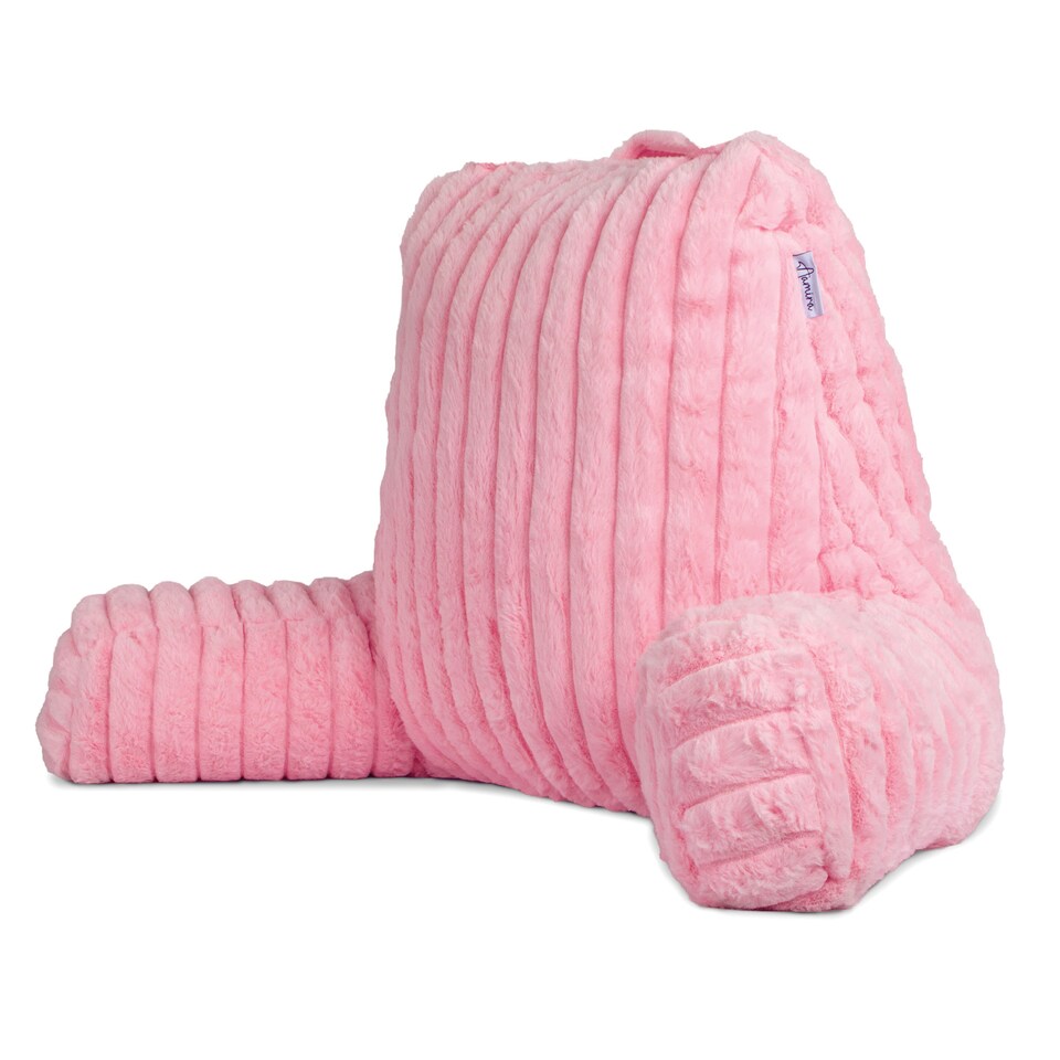 image 1 of Aamira Reading Pillow Pink Faux Fur Ribbed Memory Foam Support Cushion | Pink | Pink | Standard | 1